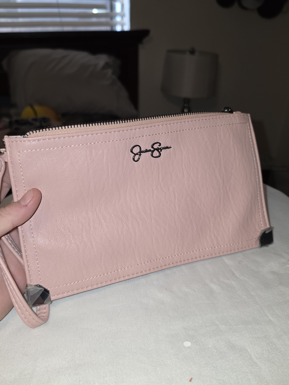 Jessica Simpson Pink Wristlet Clutch with Logo Detail